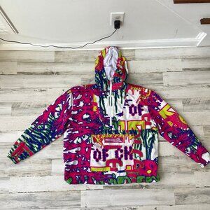 PATRICIA RAE Men's Size XL Neon Print Windbreaker Jacket Hooded Long Sleeve Rare